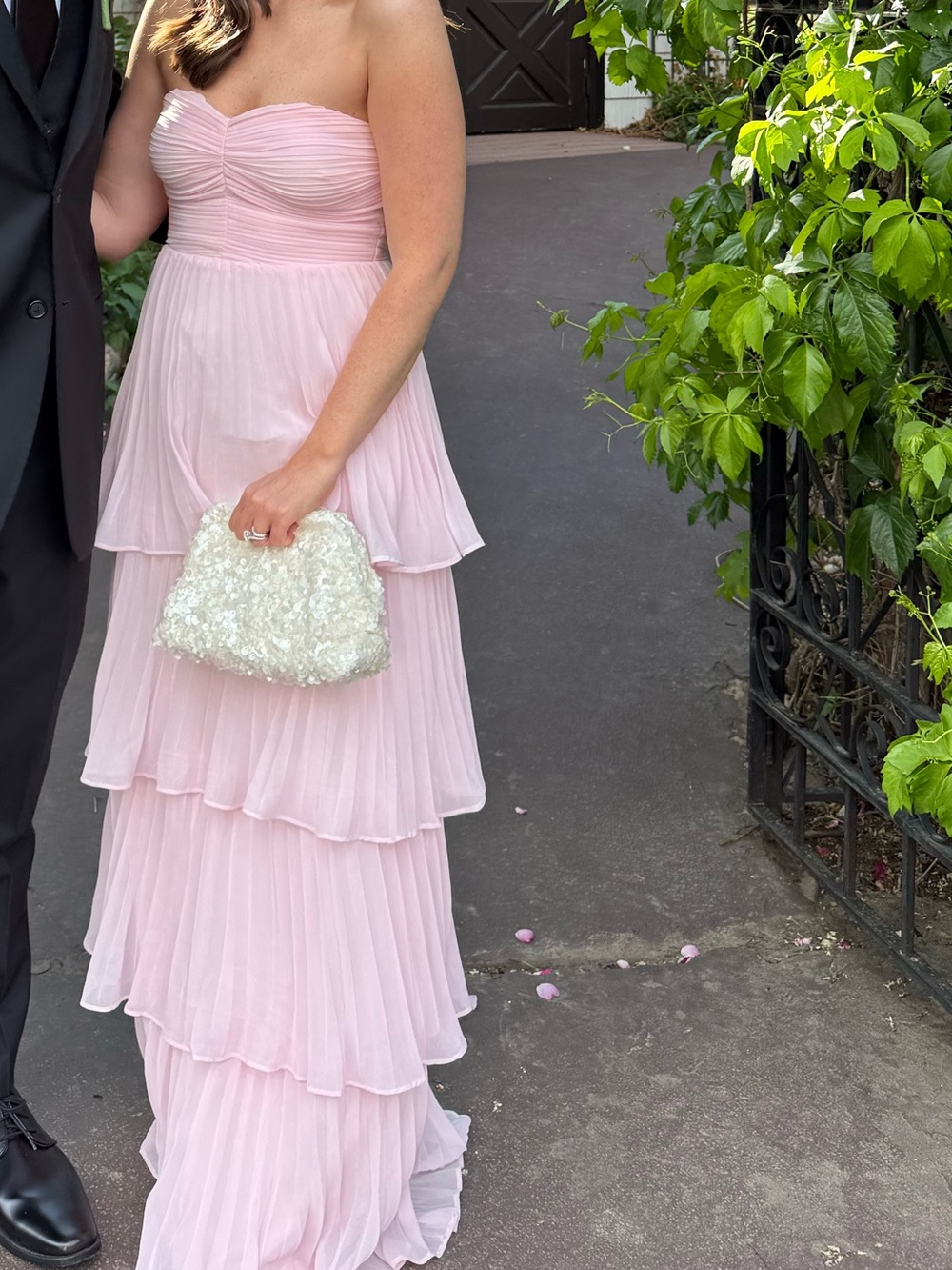 Lulu's Strapless Tiered Chiffon Maxi Dress in Light Pink